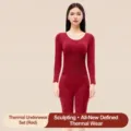 Red thermal underwear set for women, seamless long sleeve top and leggings for winter warmth. - M / Top And Bottom / Recommended 40-50kg / Red