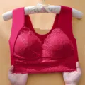Red lace wireless bra, comfortable soft wide strap push-up bralette for women daily wear. - M / Tops / Red