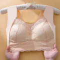 Plus size wireless lace bra, seamless push up vest bralette, comfortable nude underwear. - Nude
