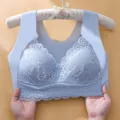 Light blue lace seamless bralette wireless thin bra comfy daily underwear for women size - M / Tops / Blue