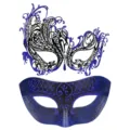 Exquisito juego de máscaras de fiesta con purpurina cortada con láser y pedrería brillante. - Azul Oro