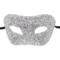 Masque de fete venetien en strass argentes pour bal masque et fete avec sangle noire. - Blanc Argenté