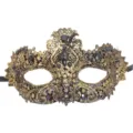 Máscara de encaje dorada y negra con diamantes de imitación para fiesta de halloween. - Dorado
