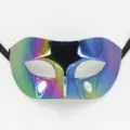 Close-up view of a rainbow metallic masquerade mask, perfect for party and festival. - Holographic