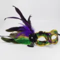Mardi Gras carnival sequin masquerade feather mask party eye mask for celebration - Purple Green Gold Sequin Tassel Feather Style (2)