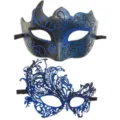 Conjunto de máscaras de carnaval azul negro para fiesta de Halloween baile disfraz accesorios - Estilo Pareja Degradado Azul Negro