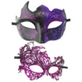 Mascara de Mascarada Pareja Halloween Carnaval Encaje Cuerno Fiesta Accesorios Set Pro - Estilo Pareja Degradado Negro Púrpura