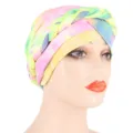 Colorful tie-dye braided head wrap for women, stylish milk silk turban cap for daily wear. - M (56-58cm) / Tie-Dye Pink Yellow