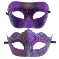 Exquisite purple and black glitter masquerade mask set, perfect for parties and Halloween. - Purple
