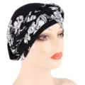 Sombrero turbante trenzado con estampado floral de moda para mujeres, gorro cómodo de seda. - M (56-58cm) / Patrón Blanco y Negro