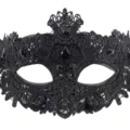 Mascarada de encaje negro con diamantes de imitacion para fiesta de Halloween unica. - Negro
