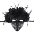 Detailansicht der schwarzen Maskerade Maske mit Blumenfeder Spitze fuer Halloween Party. - Schwarzer Stil (Mit Blumen Und Federn)