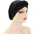Turbante trenzado negro para mujer, gorro musulmán de suave seda de leche para uso diario. - M (56-58cm) / Negro Sólido Trenzado