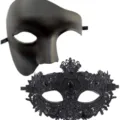 Conjunto de máscara de encaje negro para fiestas de Halloween, cosplay y carnaval. - Paquete Fantasma Negro / Set de dos piezas