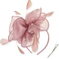 Pink organza feather hair accessory detail shot showing delicate petals and accompanying clip. - Lotus root pink