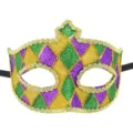 Máscara de carnaval brillante arlequín morado verde oro fiesta detalle de cerca - Borde de Cuadros de Carnaval