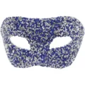 Gros plan sur le masque de mascarade scintillant en strass bleu et argent pour fête. - Bleu