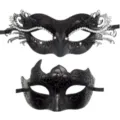 Elegante schwarze Masken Set mit Glitzer und Strass für Kostümparty und Karneval Events. - Paar Paare Sets / Schwarz