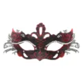 Black red metal masquerade mask with rhinestones, perfect for Halloween and party events. - Red