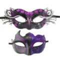 Halloween Maskerade Paar Masken Set, sexy Strass Filigran und Glitzer Party Augenmasken. - Paar Paare Sets / Lila