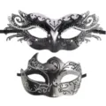 Schwarze silberne Maskenball Maske Paar Set Strass Glitzer Party Augenmaske Kostüm Requisite - Paar Paare Sets / Silber