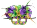 Carnaval masker met kleurrijke veren en glitters paars groen goud feest oogmasker - Ruitraster Gaas Veer Stijl (Stijl 4)
