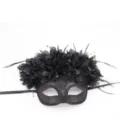 Mascara de mascarada negra con plumas encaje y purpurina para fiesta de Halloween. - Negro