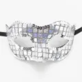 Silberne Pailletten Maskenball Maske Detailansicht, glitzernde Party Augenmaske für Feste. - Laser-Gitter-Stil / Silber