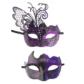Couples masquerade mask Halloween party metal butterfly half face masks set two pcs - Couples Set - Purple