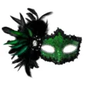 Groene pailletten veren maskerade masker elegante oogmasker voor Halloween feestje. - Groen