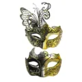 Close-up details of black gold metal butterfly masquerade mask set for party and holiday. - Couples Set - Gold