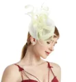 Elegant women's fascinator hat with feathers and mesh for party wedding bridal headwear - Beige