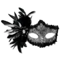 Prachtige zwarte veren masker met glinsterende pailletten voor feestjes en Halloween. - Zilver