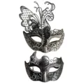 Couple masquerade metal butterfly mask set for Halloween party carnival ball costume decor - Couples Set - Silver