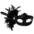 Mascara de mascarada con plumas negras, antifaz sexy reina de fiesta para disfraces Halloween. - Negro