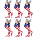 American flag over-the-knee high socks, patriotic red white and blue stripe stockings for women. - One Size / USA Flag