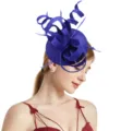 Royal blue fascinator hat for women, sinamay mesh feather headpiece for party wedding derby. - Sapphire Blue