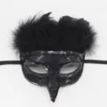 Mascherina da masquerade uccello piuma nera dettaglio, accessorio festa pizzo. - Pizzo Nero