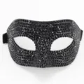 Máscara de mascarada de media cara con diamantes de imitación negros para Halloween. - Estilo de Parte Superior Plana