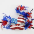 Máscara de mascarada con bandera de EE.UU., plumas y purpurina para fiesta y cosplay. - Estilo de Mujer