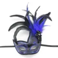 Feather masquerade mask for women party prom eye mask carnival Halloween costume prop - Beaded Feather Floral Blue
