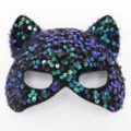 Sequin cat mask for masquerade, Halloween party, and festival cosplay events with sparkly ears. - Gradient Blue Purple Sequin Cat