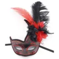 Exquisite feather masquerade mask detail view, perfect for Halloween and party events. - Flower Style / Red