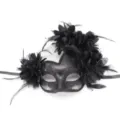 Zwart masker voor gemaskerd bal met bloemen en veren voor Halloween feest cosplay. - Vier Bloemen Zwaan / Zwart