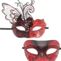 Couple Masquerade Mask Metal Butterfly Rhinestone Venetian Halloween Party Costume Red Black - Red Couple Set