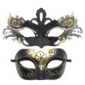 Maschera di carnevale di coppia in metallo arte ferro farfalla Halloween festa set eventi - Set Maschere per Coppia / Oro Bicolore