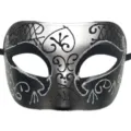 Zwarte en zilveren heren maskerade masker met glitter details voor Halloween feest. - Platte Kop Tweekleurig (Zilver)