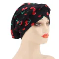 Black cherry print braided turban hat, milk silk twist head wrap for women, stylish hair cover. - M (56-58cm) / Black Cherry
