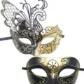 Paar Masken Set mit Metall Schmetterling Design und Gold Schwarz Glitzer für Party. - Gold Pärchen Set