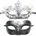 Maskenball Masken Set, Vintage Silber Schwarz Spitzen und Glitzer Augenmasken für Party. - Set / Silber Schwarz